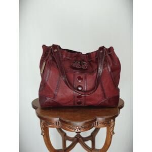 Lockheart Red Leather Boho Handbag Bag Satchel Discontinued #0023